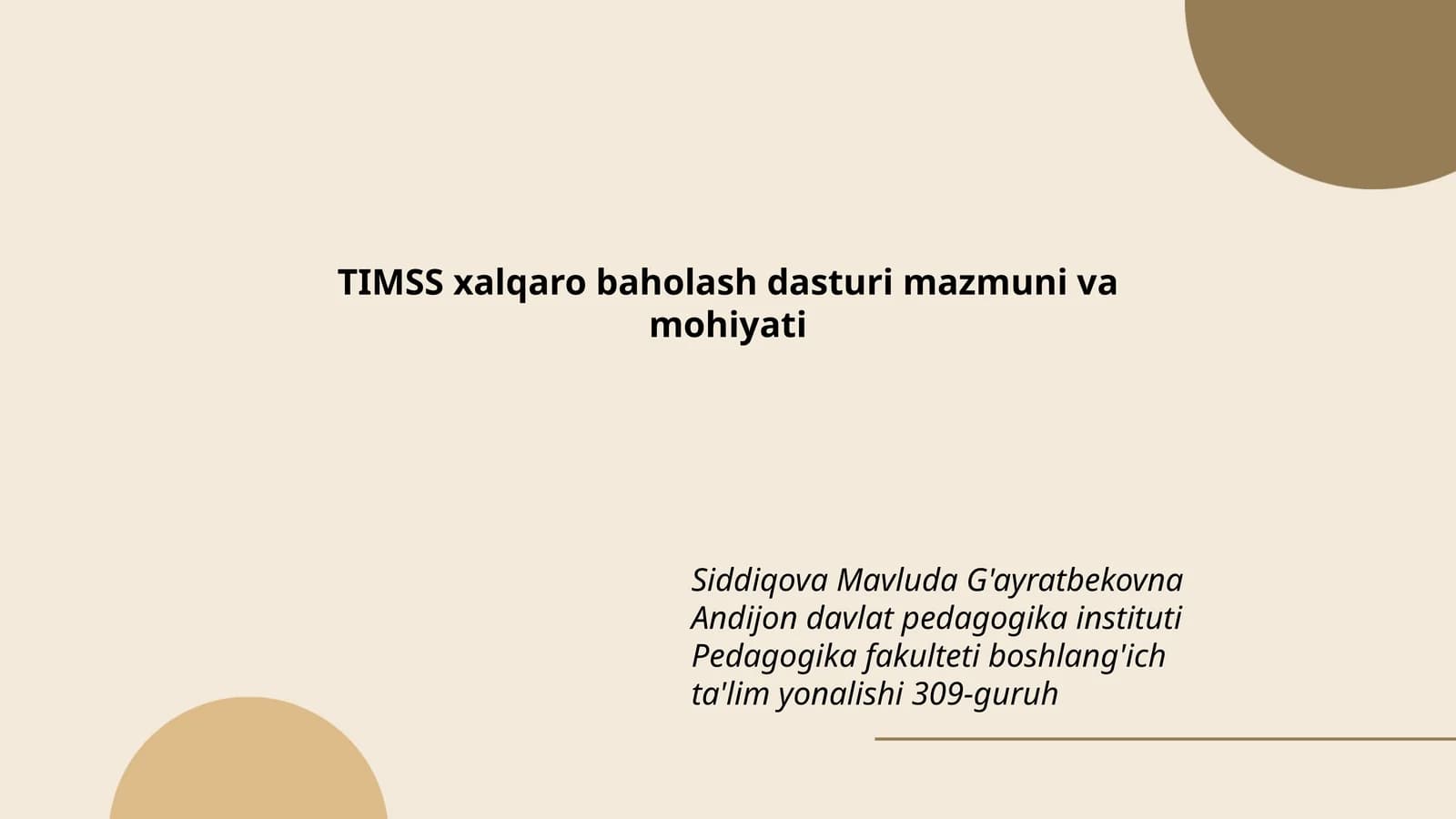 TIMSS xalqaro baholash dasturi mazmuni va mohiyati