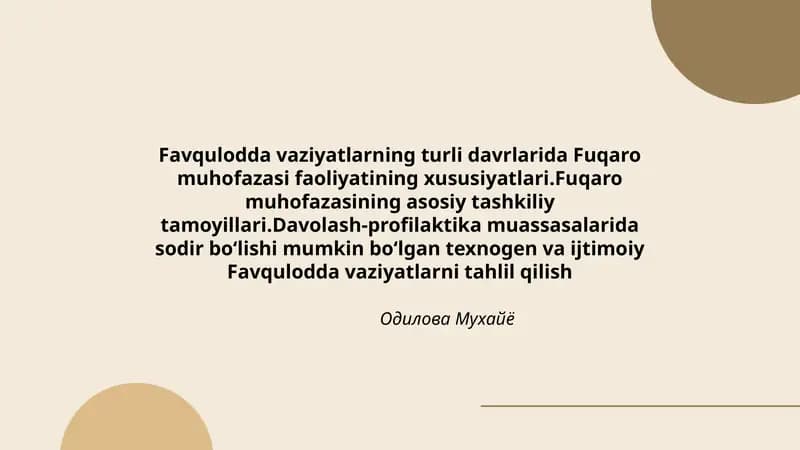 Favqulodda vaziyatlarning turli davrlarida Fuqaro muhofazasi faoliyatining xususiyatlari