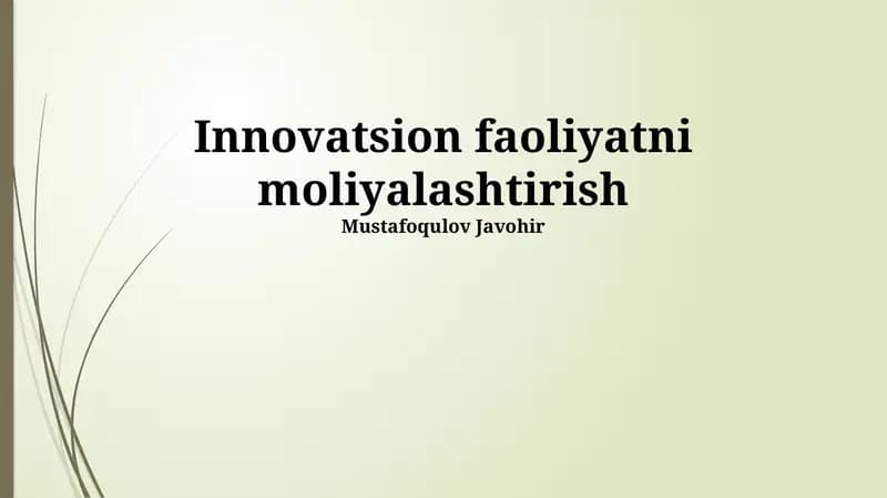 Innovatsion faoliyatni moliyalashtirish
