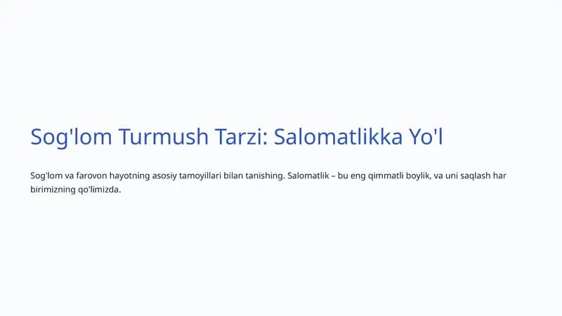 Sog'lom Turmush Tarzi