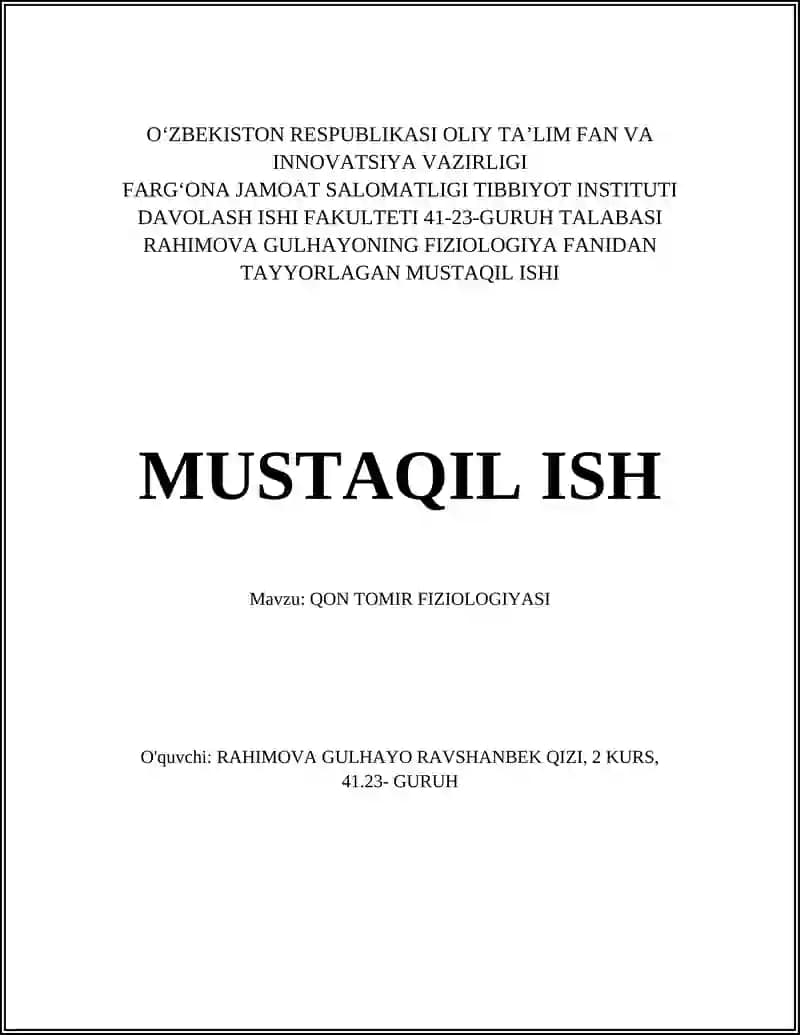 QON TOMIR FIZIOLOGIYASI
