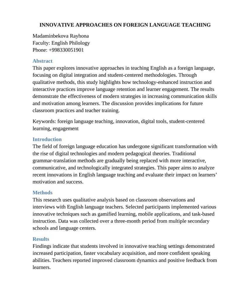 Innovative Approaches on Foreign Language Teaching