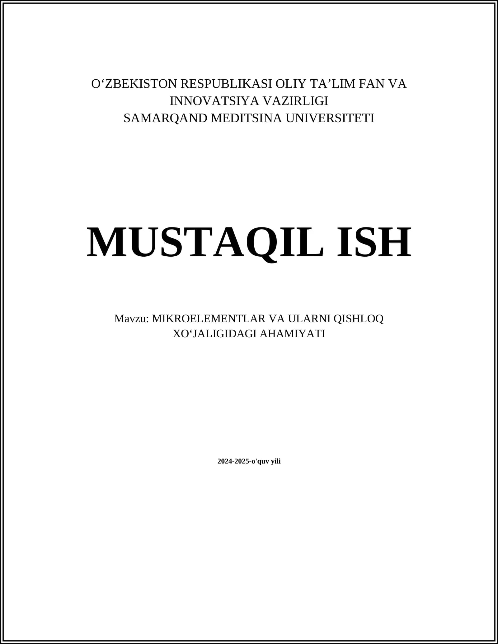 MIKROELEMENTLAR VA ULARNI QISHLOQ XOʻJALIGIDAGI AHAMIYATI