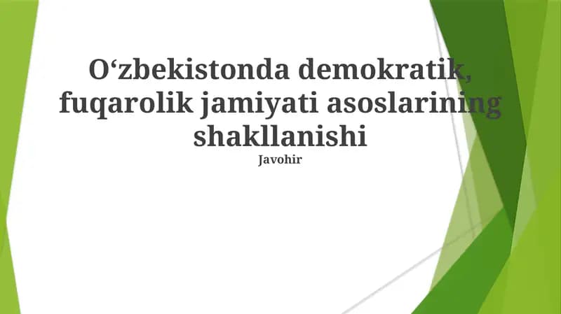 Oʻzbekistonda demokratik, fuqarolik jamiyati asoslarining shakllanishi