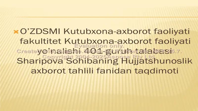 Hujjatshunoslik Axborot Tahlili