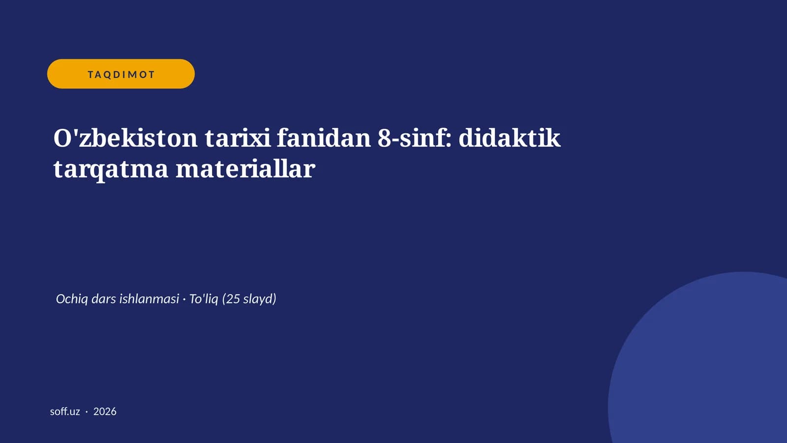 O'zbekiston tarixi fanidan 8-sinf: didaktik tarqatma materiallar