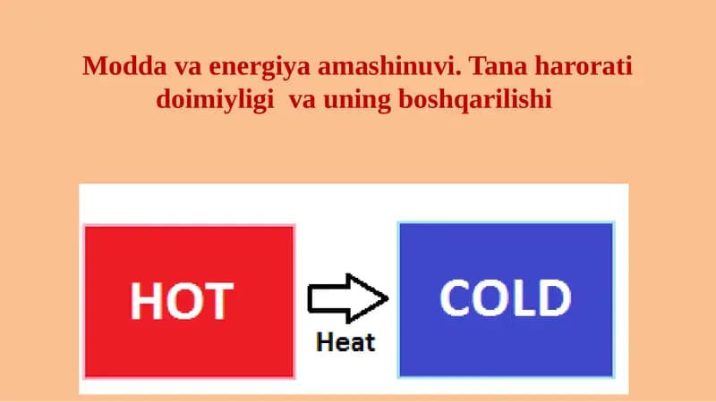 Modda va energiya amashinuvi. Tana harorati doimiyligi  va uning boshqarilishi