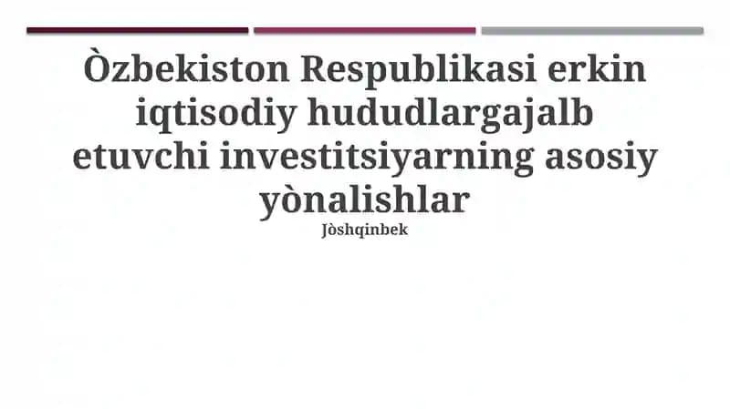 Erkin Iqtisodiy Zonalarning Rivojlanish Strategiyasi