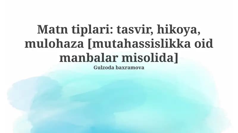 Ta'rif, Hikoya va Mulohaza: Asosiy Tushunchalar va Xususiyatlar