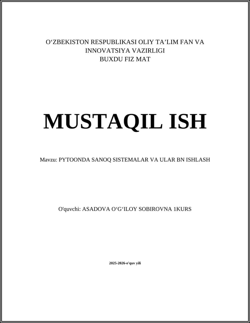 Pythonda Sanoq Sistemalar va Ular bn ishlash