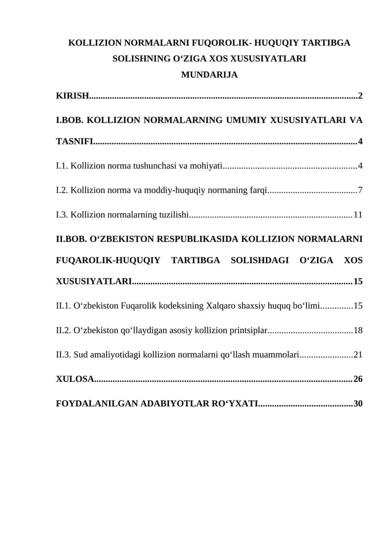KOLLIZION NORMALARNI FUQOROLIK- HUQUQIY TARTIBGA SOLISHNING OʻZIGA XOS XUSUSIYATLARI