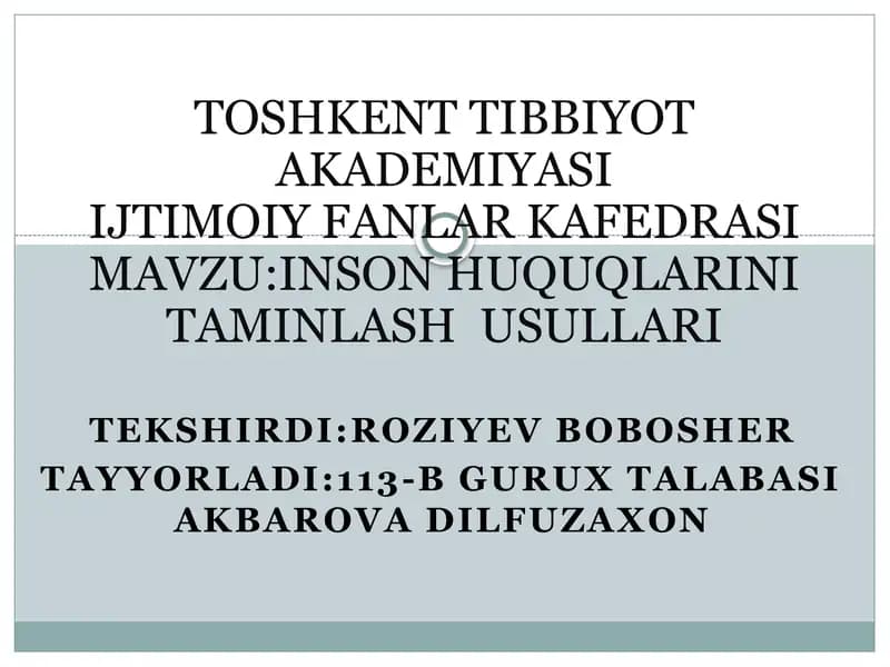 Inson huquqlarini taminlash usullari