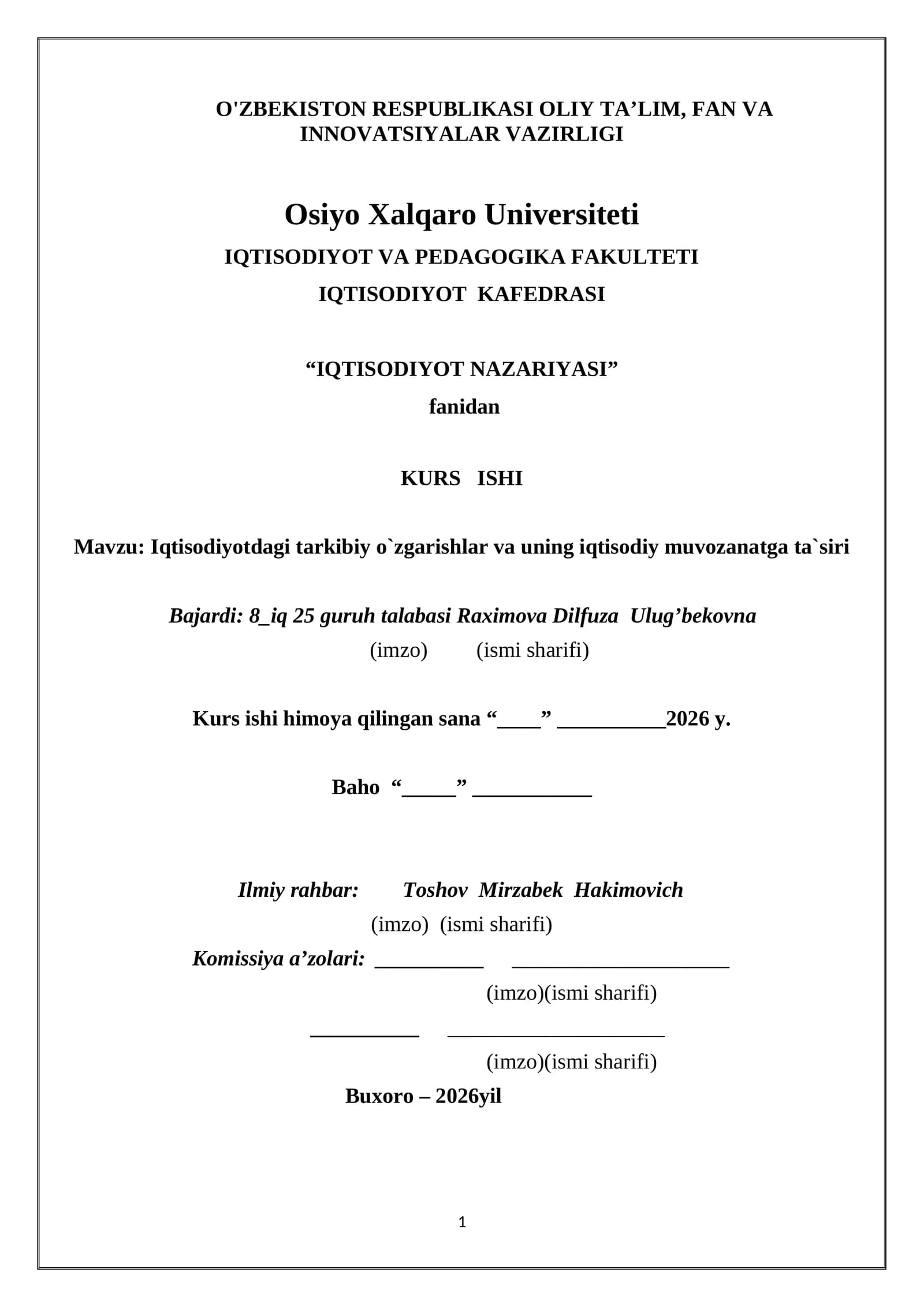 iQTISODIYOT NAZARIYASI KURS IShI