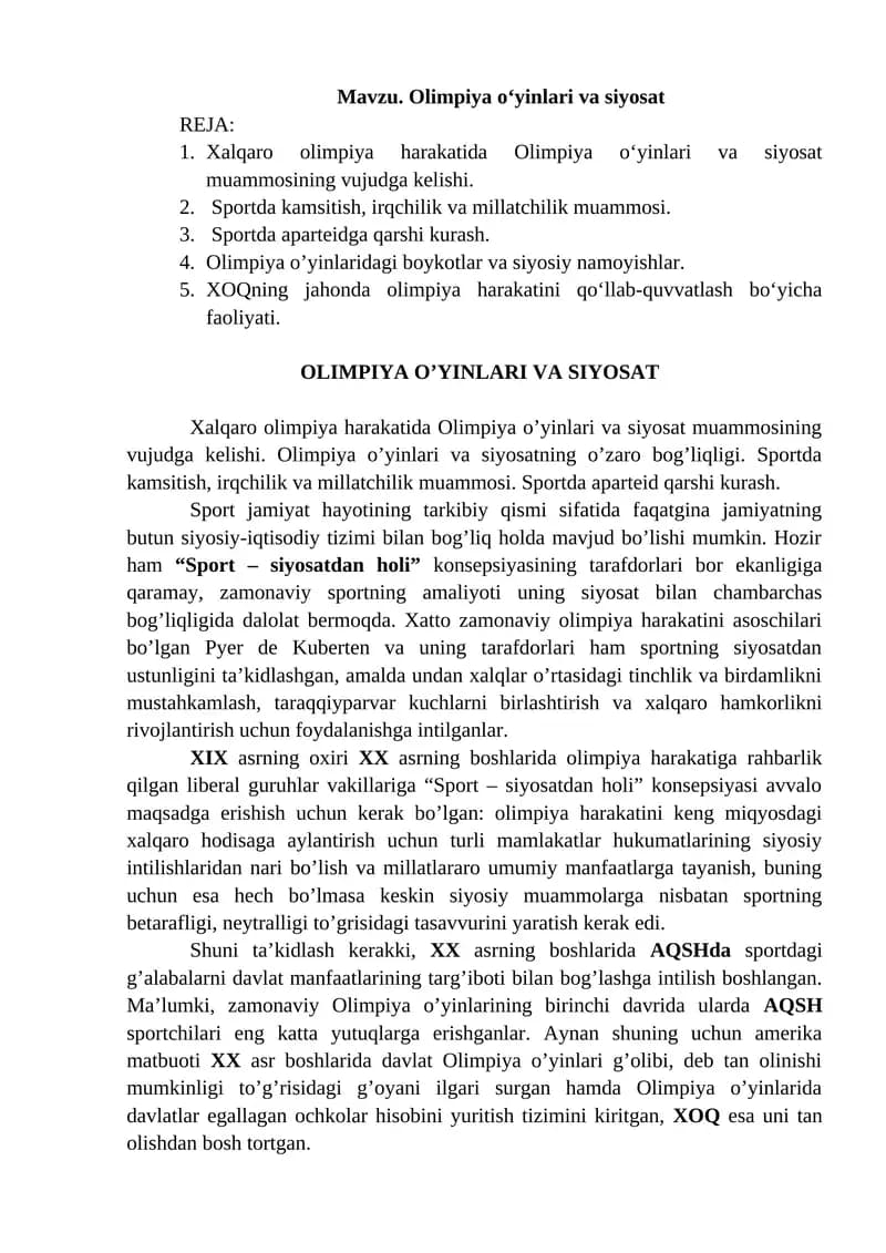 Olimpiya o‘yinlari va siyosat