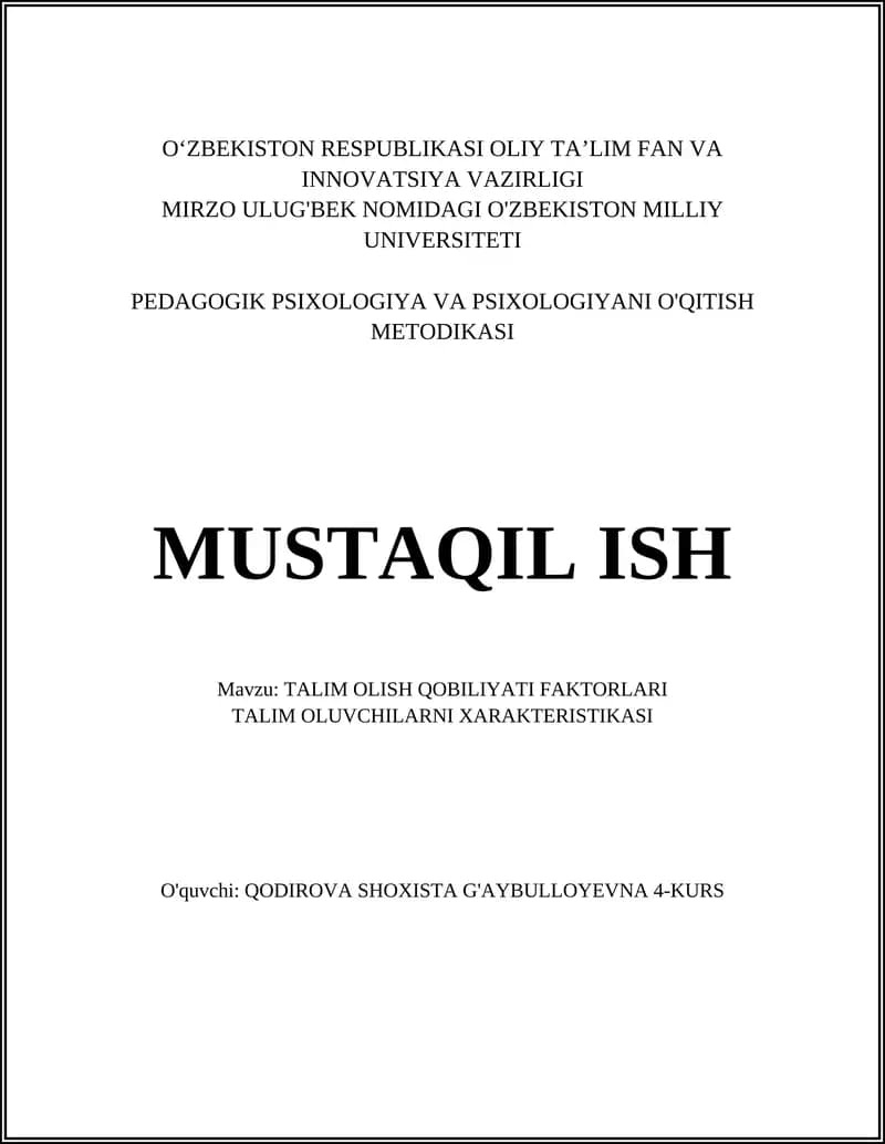 PEDAGOGIK PSIXOLOGIYA VA PSIXOLOGIYANI O'QITISH METODIKASI