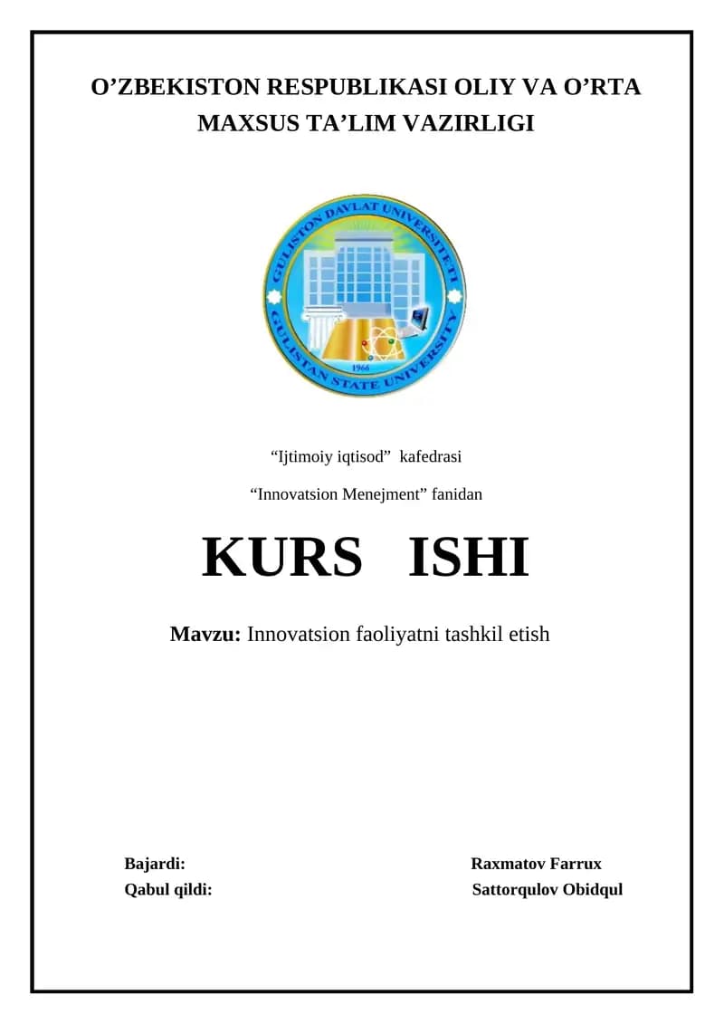 Innovatsion faoliyatni tashkil etish