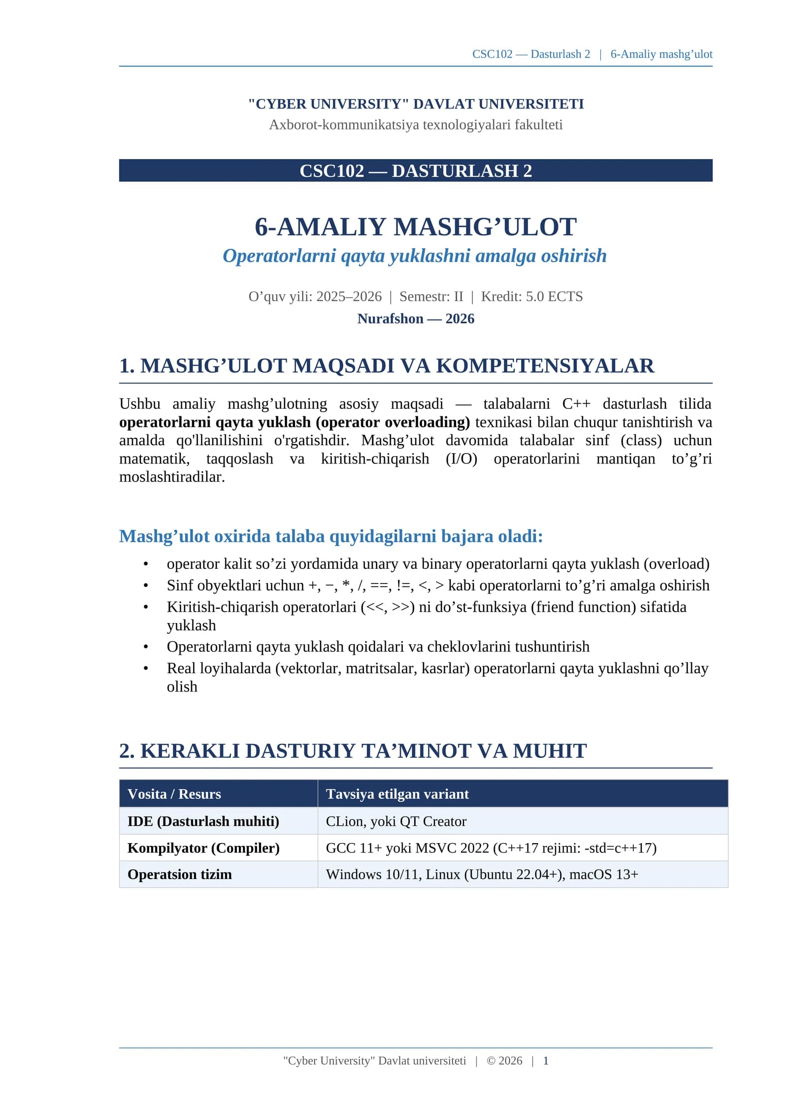 CSC102 — DASTURLASH 2