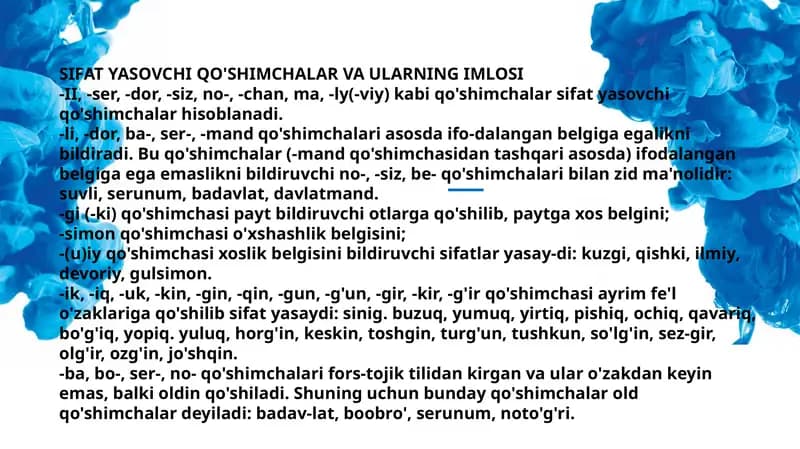 Pdf mustaqil ish, sifat mavzusi to'liq