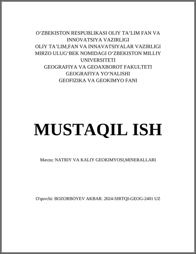 NATRIY VA KALIY GEOKIMYOSI,MINERALLARI