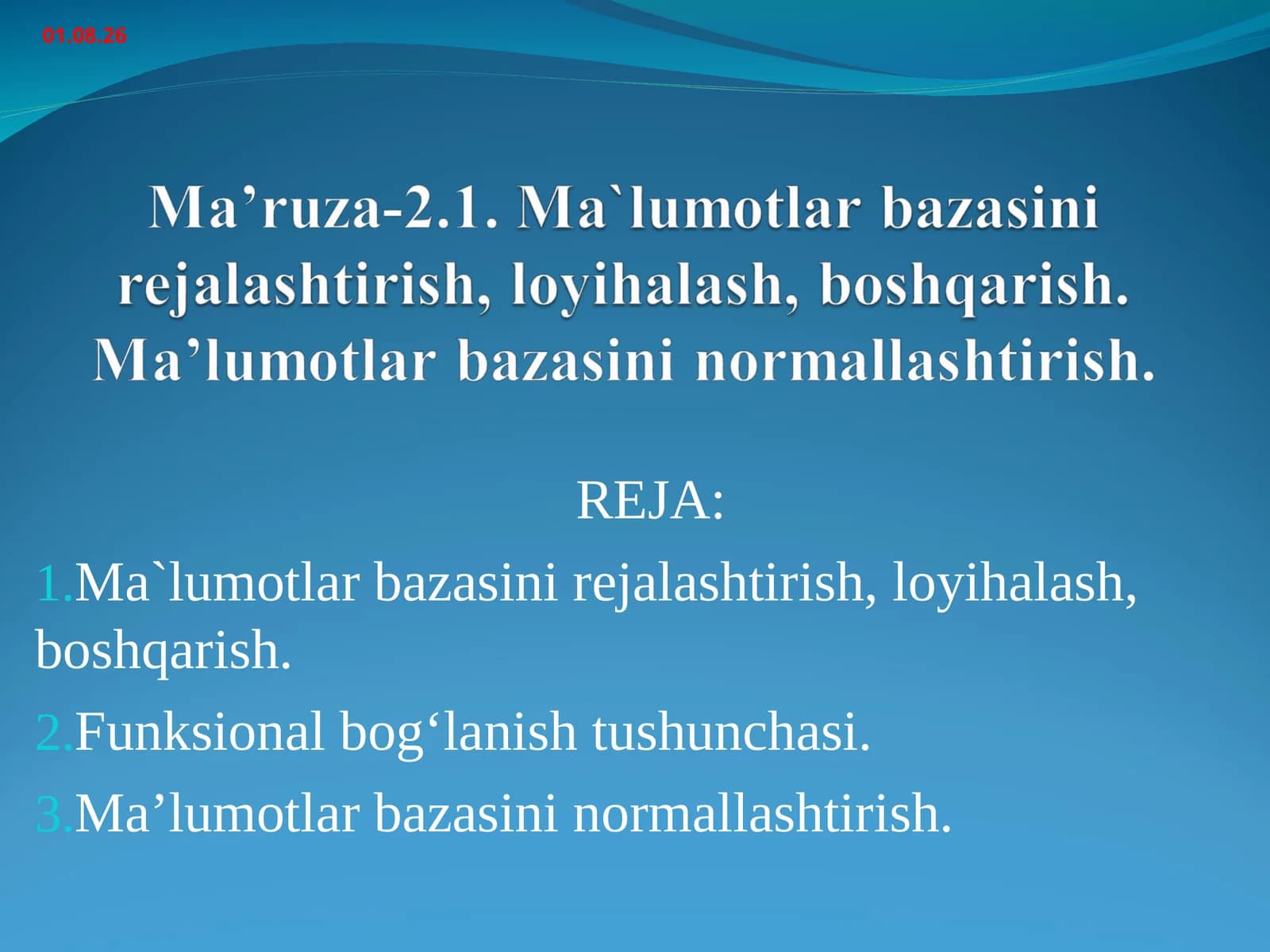Ma`lumotlar bazasini ishlab chiqish