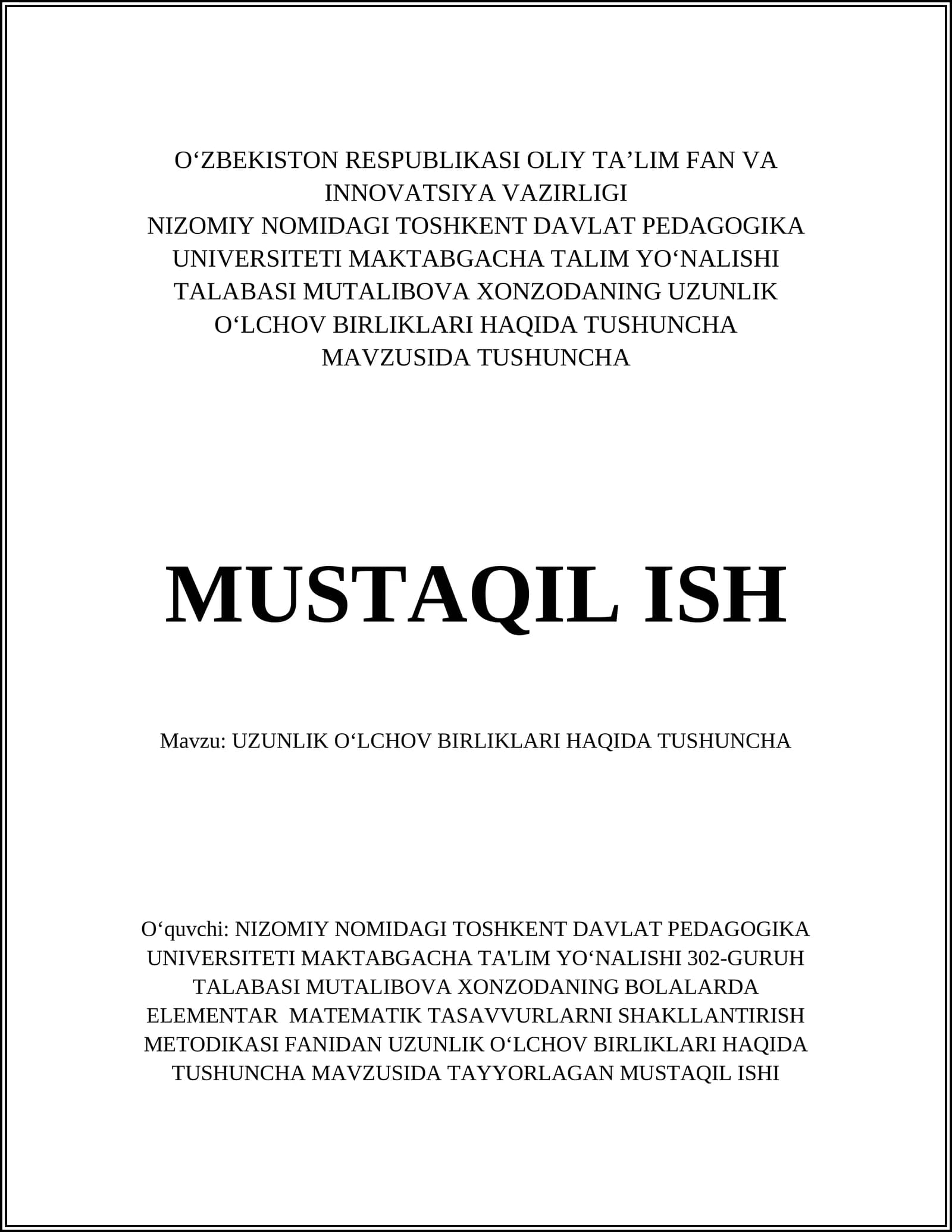 UZUNLIK OʻLCHOV BIRLIKLARI HAQIDA TUSHUNCHA