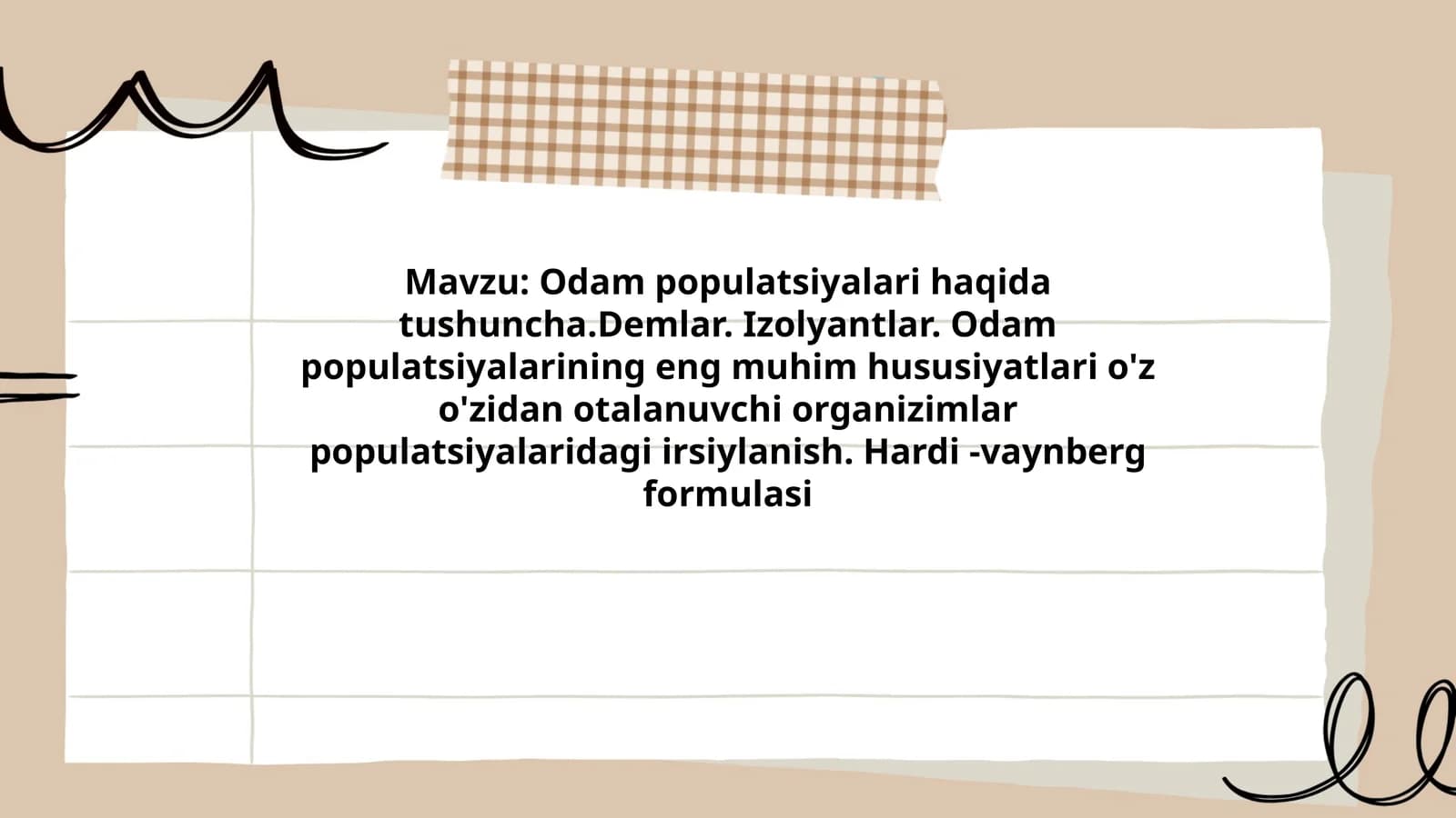 Odam populatsiyalari haqida tushuncha.Demlar.Izolyantlar