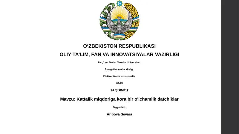 Kattalik miqdoriga kora bir o'lchamlik datchiklar