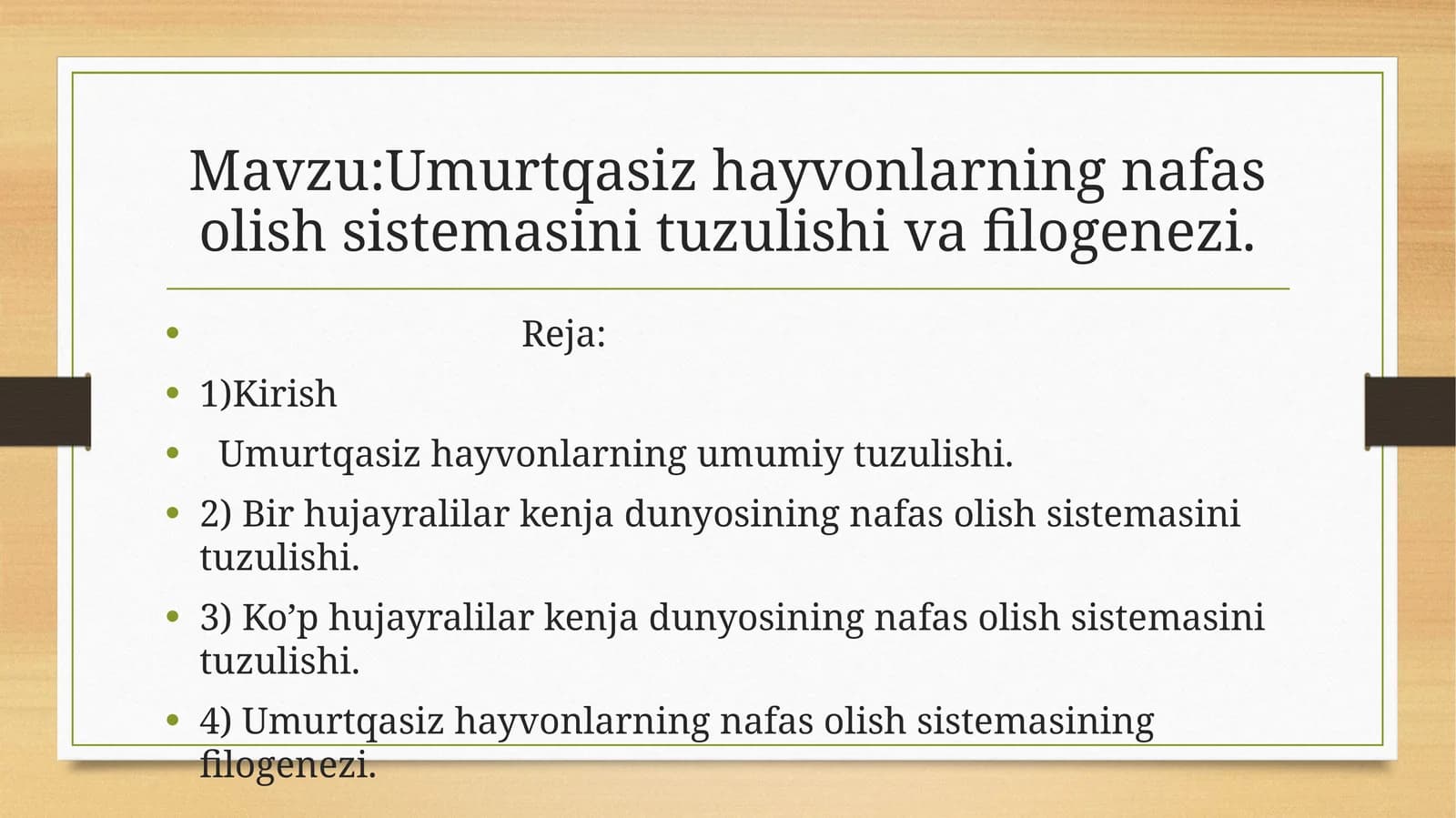 Umurtqasiz hayvonlarning nafas olish sistemasini tuzulishi va filogenezi