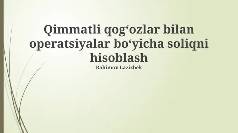 Qimmatli qog'ozlar bilan operatsiyalar bo'yicha soliqni hisoblash