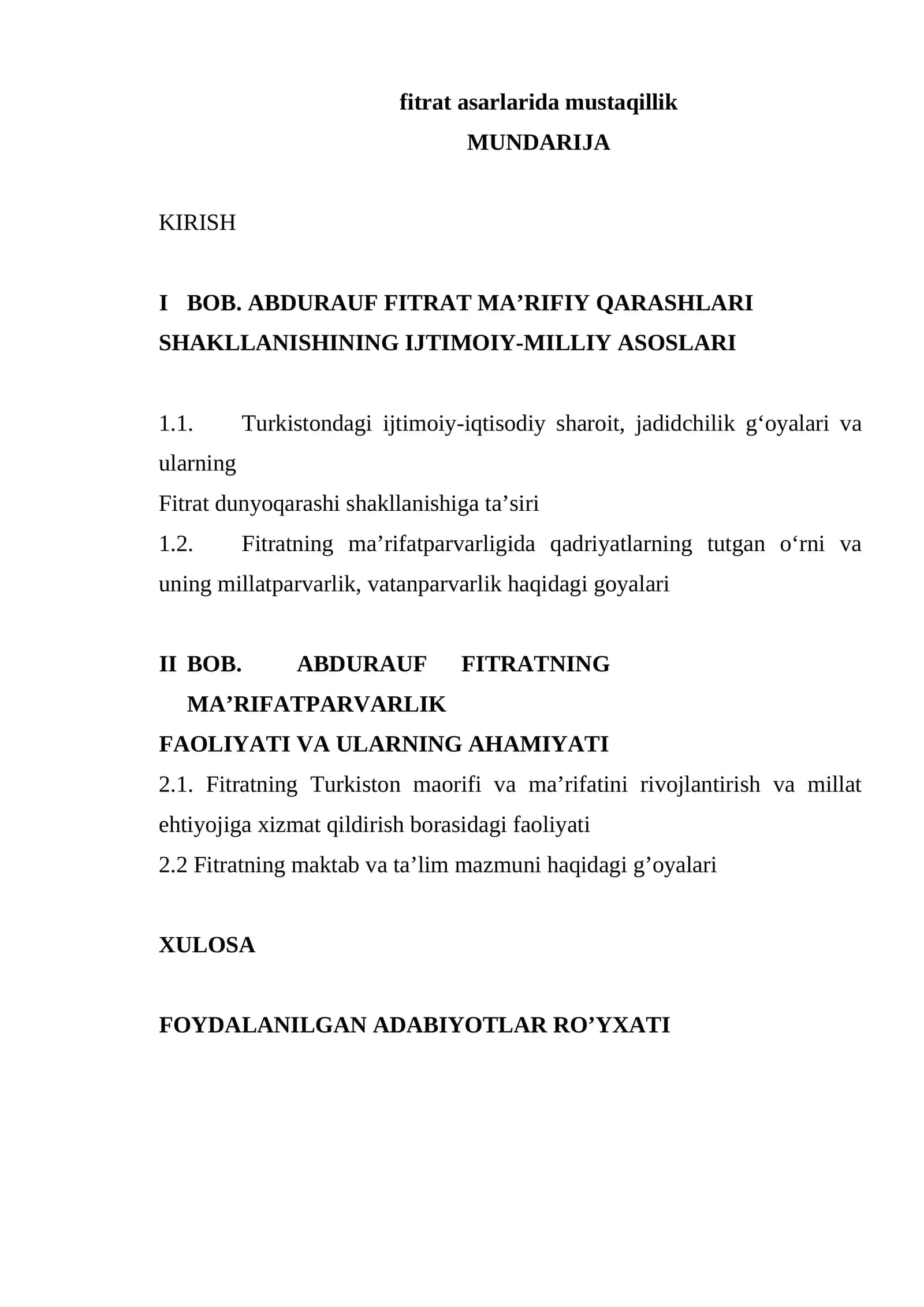 Fitrat asarlarida mustaqillik