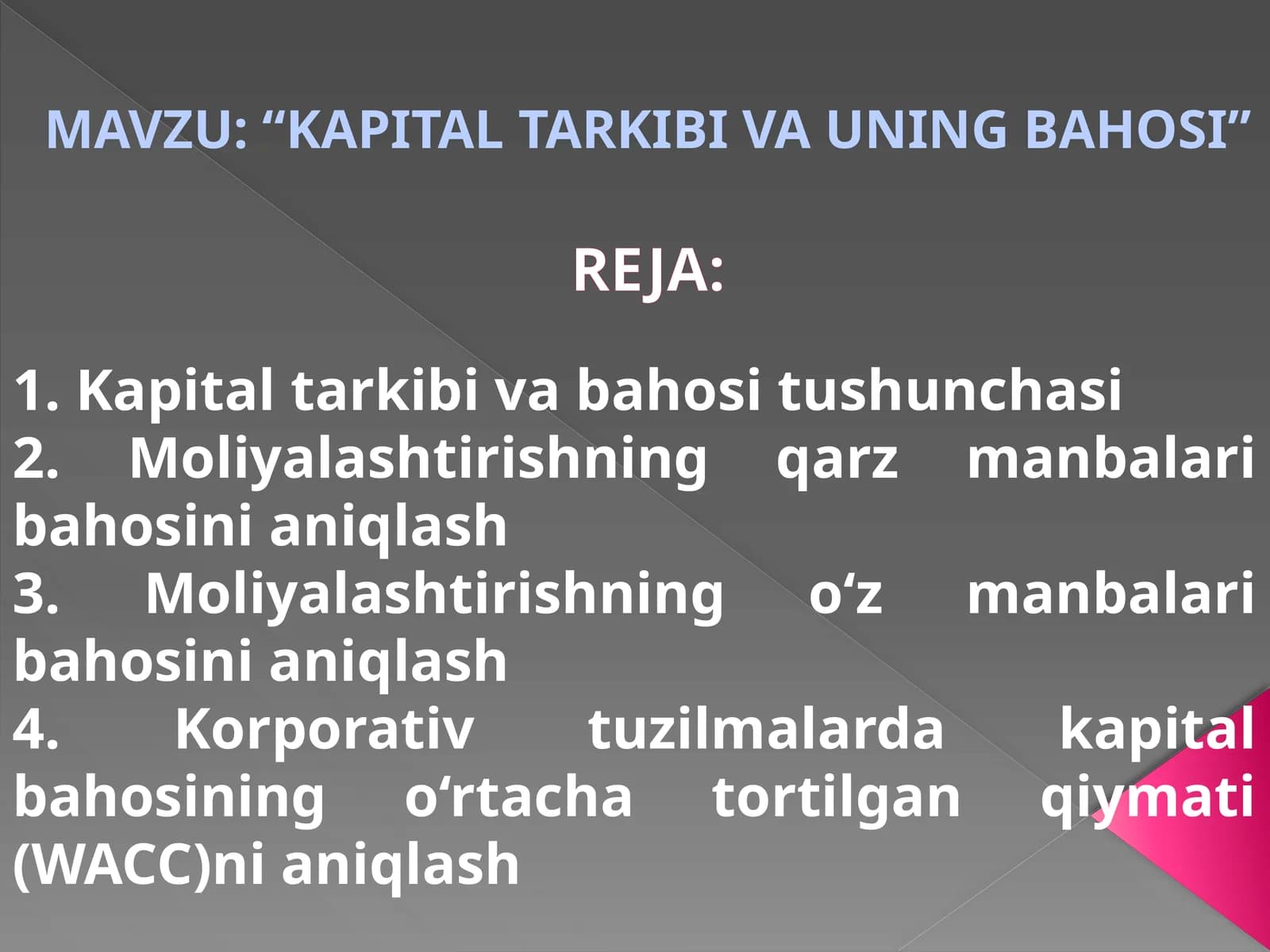 KAPITALTARKIBI VA UNING BAHOSI