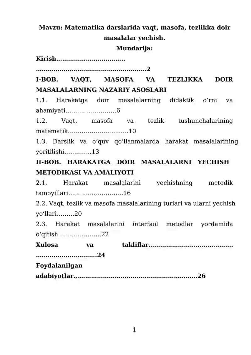 Matematika darslarida vaqt, masofa, tezlikka doir masalalar yechish