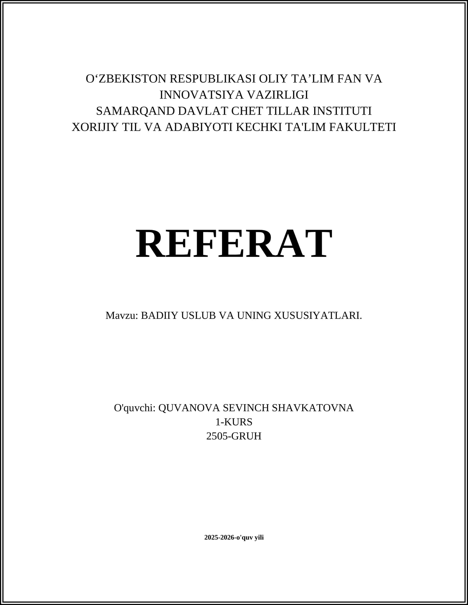 BADIIY USLUB VA UNING XUSUSIYATLARI