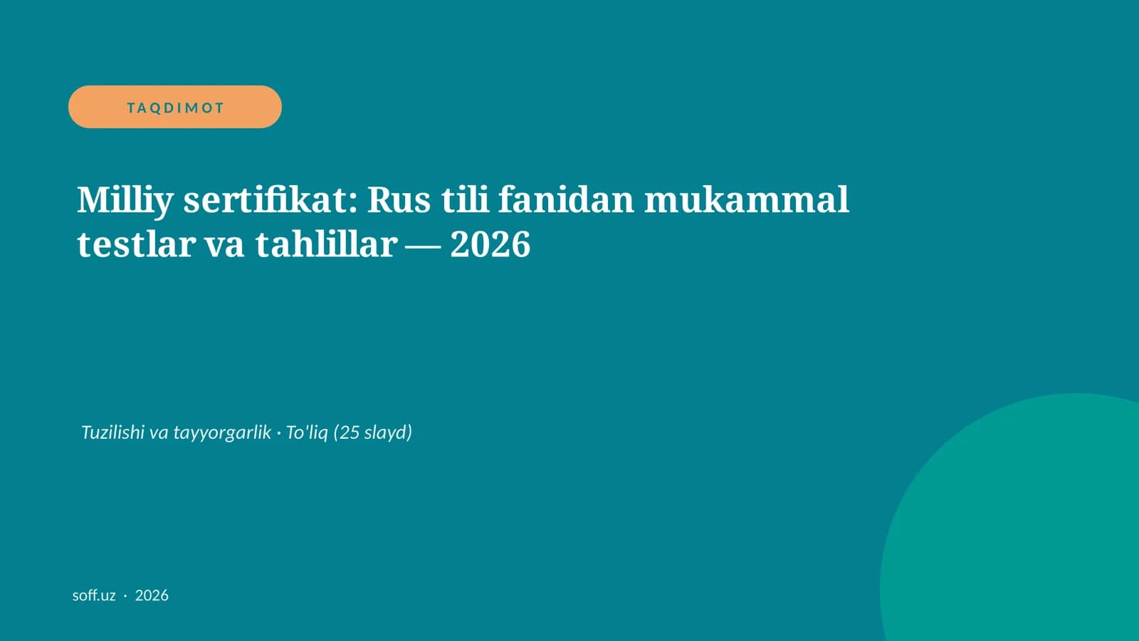Milliy sertifikat: Rus tili fanidan mukammal testlar va tahlillar