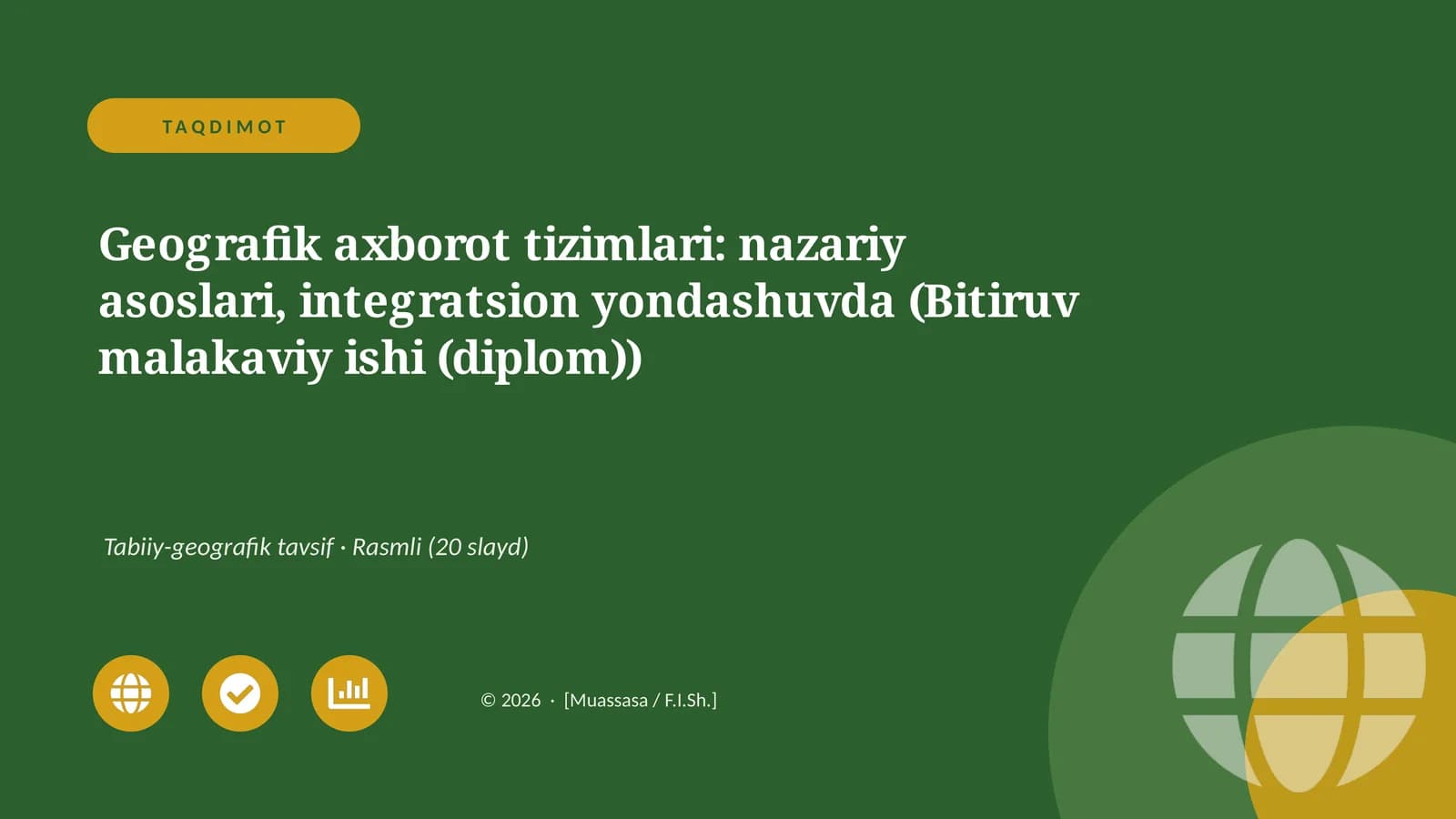 Geografik axborot tizimlari: nazariy asoslari, integratsion yondashuvda (Bitiruv malakaviy ishi (diplom))