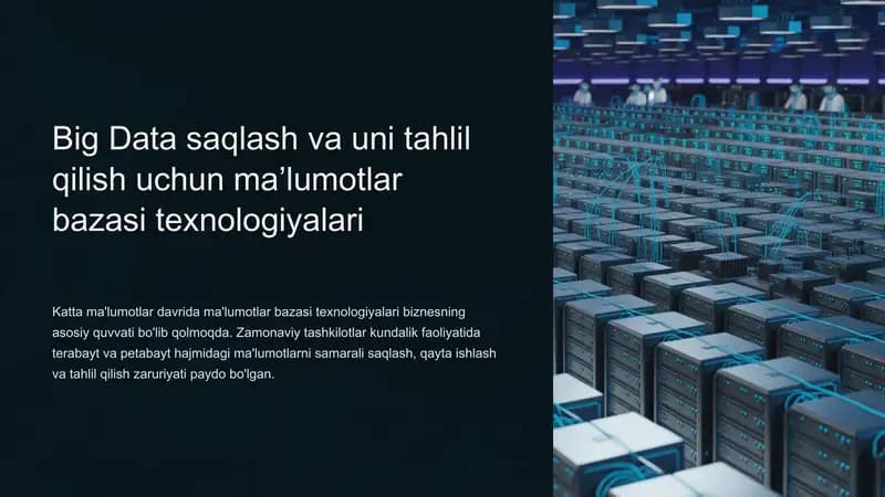 Big Data saqlash va uni tahlil qilish uchun ma’lumotlar bazasi texnologiyalari