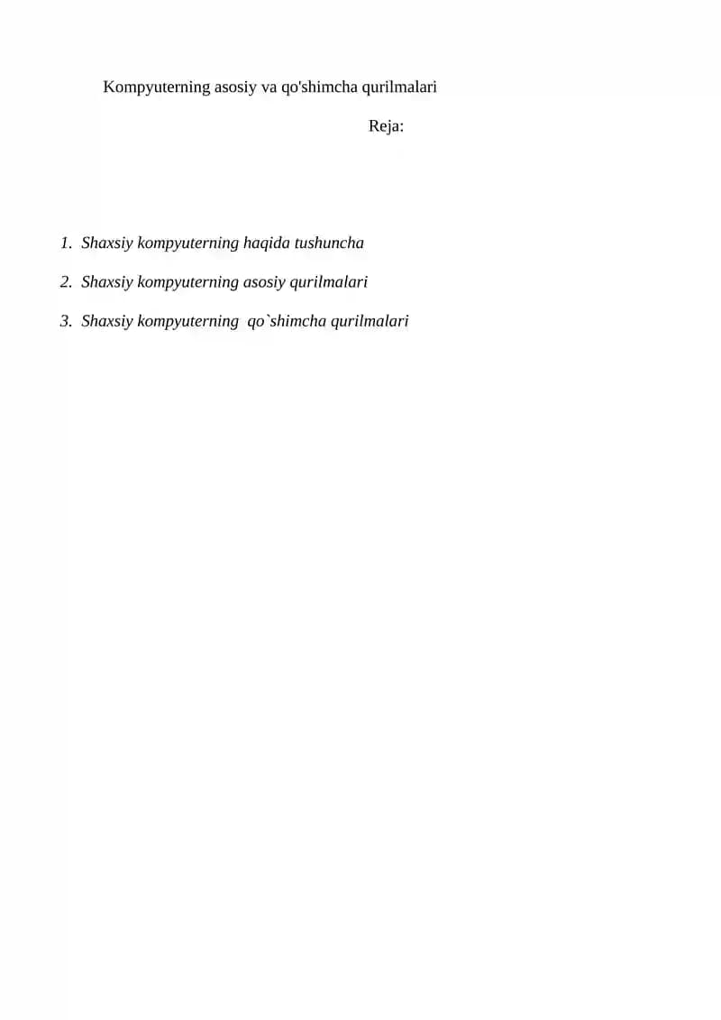 Shaxsiy kompyuterning haqida tushuncha