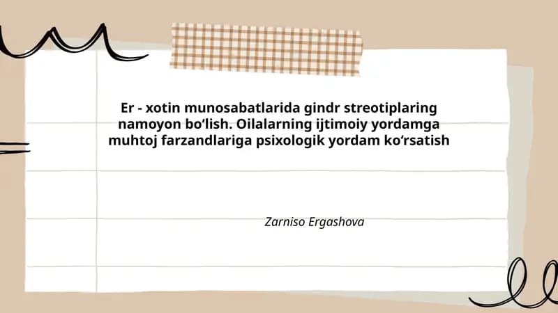 Er - xotin munosabatlarida gindr streotiplarning namoyon bo‘lish