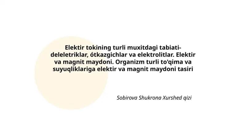 Elektir tokining turli muxitdagi tabiati