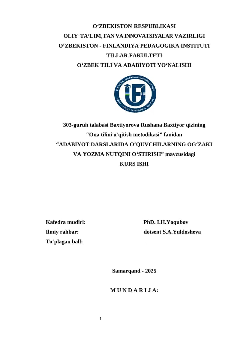 “Ona tilini o‘qitish metodikasi”
