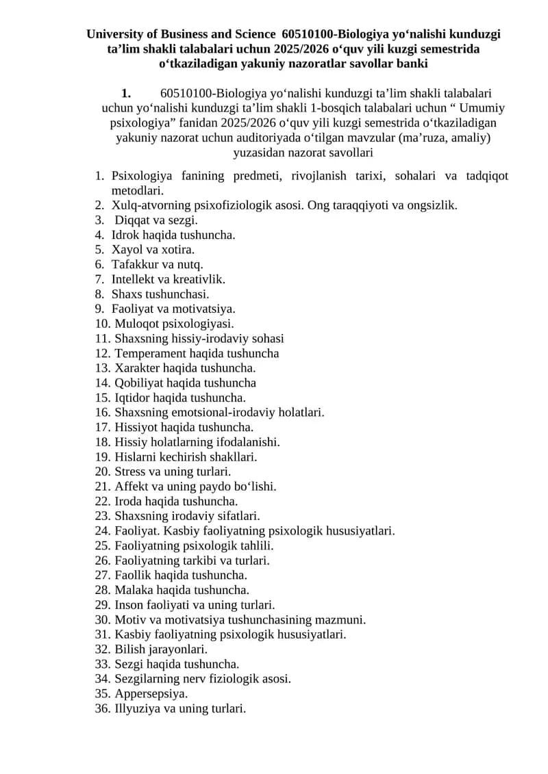 Psixologiya fanining predmeti