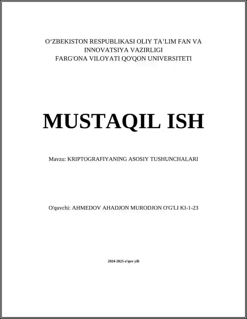 KRIPTOGRAFIYANING ASOSIY TUSHUNCHALARI
