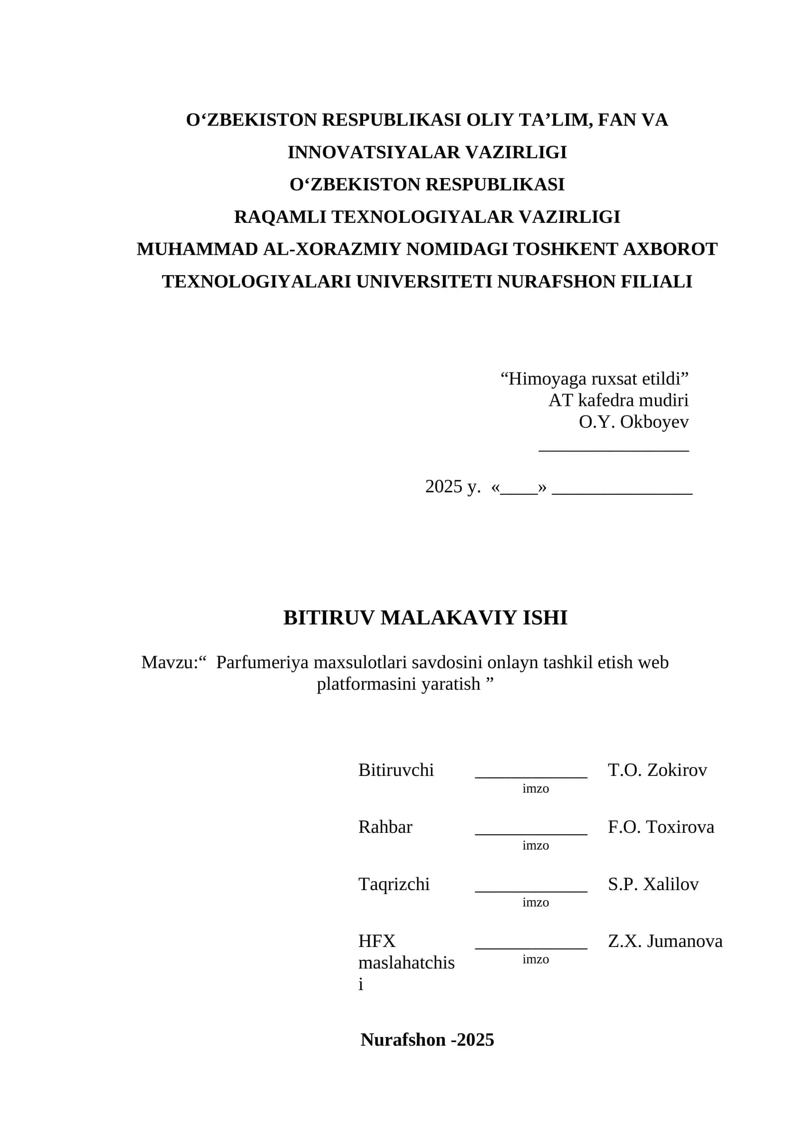 Parfumeriya maxsulotlari savdosini onlayn tashkil etish web platformasini yaratish
