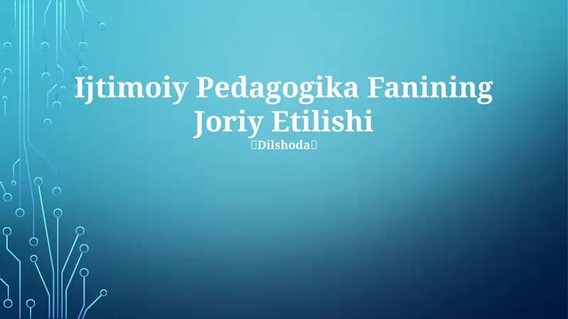 Ijtimoiy Pedagogika Fanining Joriy Etilishi