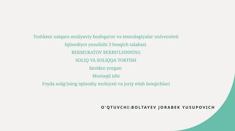 Foyda solig'ining iqtisodiy ahamiyati va uning mamlakat rivojiga ta'siri