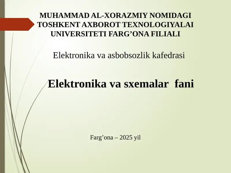 O’zgarmas tok elektr  zanjirlari va ularning tahlili.