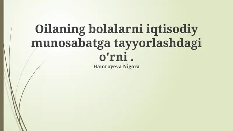 Bolalarni iqtisodiy munosabatga tayyorlash