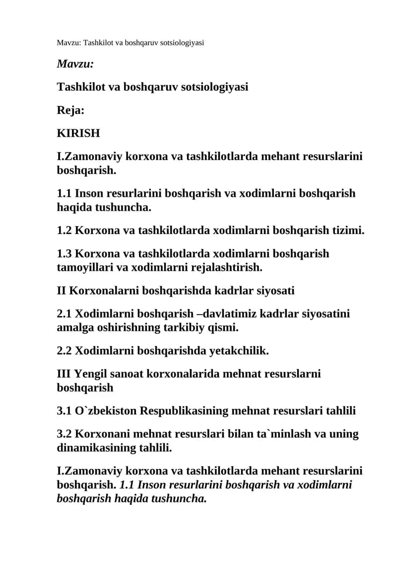 Tashkilot va boshqaruv sotsiologiyasi
