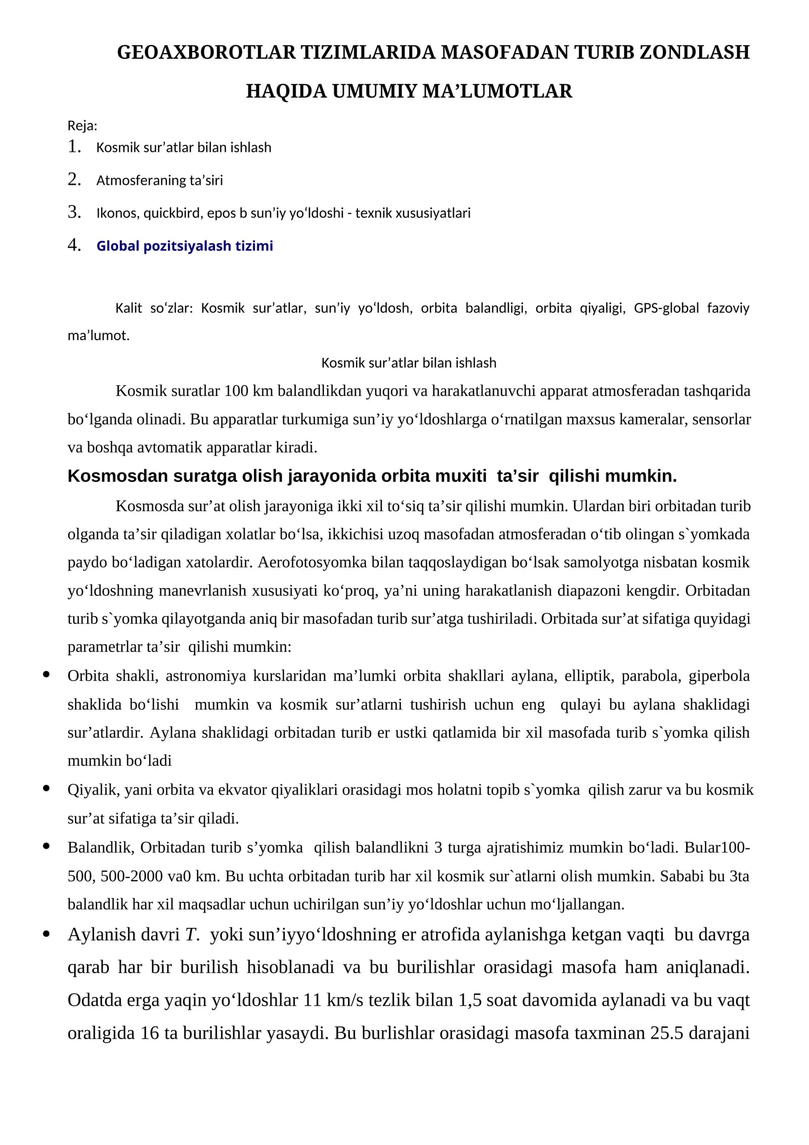 Kosmik sur’atlar bilan ishlash