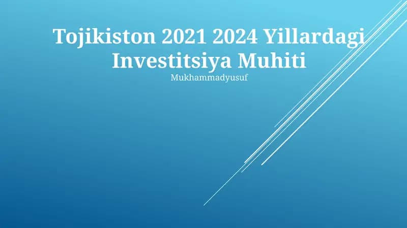 Tojikiston 2021 2024 Yillardagi Investitsiya Muhiti